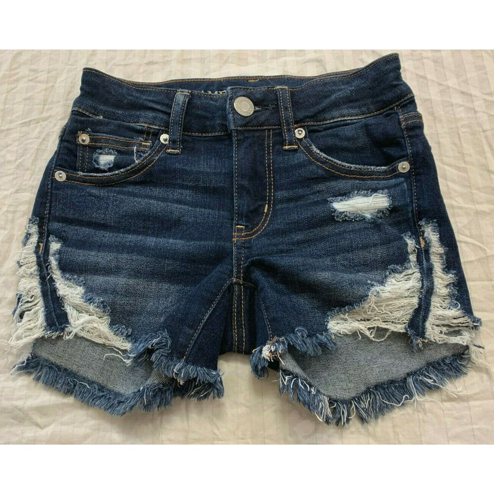 AMERICAN EAGLE OUTFITTERS NEXT LEVEL MIDI STRETCH WOMENS JEANS DISTRESSED SHORTS